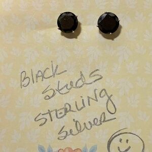 Sterling silver Round Cut Black Stud Earrings